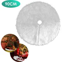 SWANEW Couverture d'arbre de Noël Couverture d'arbre de Noël Blanc Peluche Tapis d'arbre de Noël Rock Rond 90cm