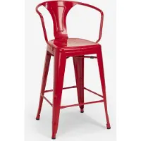 AHD Amazing Home Design tabouret de bar avec dossier métallique et accoudoirs style industriel pour bar et cuisine steel back - Rouge