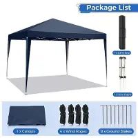 StarTech.com Pavillon de jardin pliable - Tente pliante de 3 x 3 mètres - Imperméable - Protection UV - Structure en aluminium - Tissu Oxford - Bleu foncé