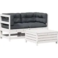 Syfax Salon de jardin 3 pcs avec coussins blanc bois de pin massif