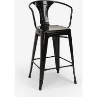 AHD Amazing Home Design tabouret de bar avec dossier métallique et accoudoirs style industriel pour bar et cuisine steel back - Noir