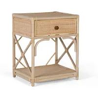 GINER Y COLOMER Table de chevet Zalvi en rotin naturel, 60 cm x 50 cm x 40 cm,