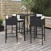 Prolenta Maison Exclusive - Ensemble bar de jardin 5 pièces avec coussins, rotin synthétique noir