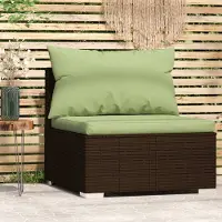 The Living Store Canapé central de jardin avec coussins Marron Poly Rattan