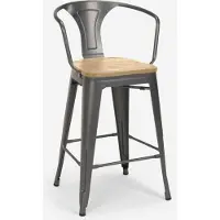 AHD Amazing Home Design Tabouret de bar haut design industriel bar cuisine Steel Wood Back Light - Gris foncé