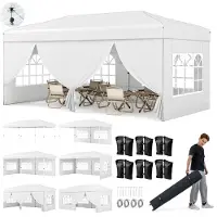 Costway Tente 3 x 6 m, tente pliante pop-up avec armature métallique, 6 parois latérales, 6 sacs de sable, haubans, piquets et sac de transport à roulettes
