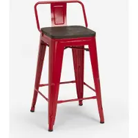 AHD Amazing Home Design tabouret haut design industriel tabouret de bar métal et bois style bar ou cuisine steel wood top - Rouge