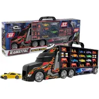 Teamsterz voiture transporteuse avec rampe valise 2in1 set avec 9 voitures et accessoires