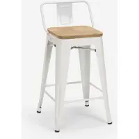 AHD Amazing Home Design Tabouret haut design industriel cuisine tabouret de bar Steel Wood Top Light - Blanc