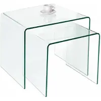 Meublorama Lot de 2 tables basses empilables HOLOW en verre trempé transparent – Design moderne