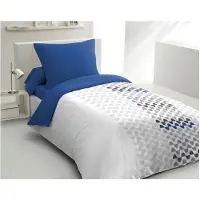 HOME LINGE PASSION AMBROISIE Parure de lit en microfibre - 1 housse de couette 140 x 200 cm + 1 taie d'oreiller 63 x 63 cm - Bleu