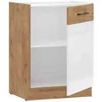 ROCK - Meuble bas - Mélaminé chene Lancelot et Blanc brillant - 60 cm - 1 porte battante - Plan de travail non inclus