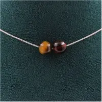 Bijoux Pierres et Minéraux. Collier 2 perles Oeil de Tigre Mix couleurs 8 mm. Chaine en acier Collier femmes, hommes. Taille personnalisab