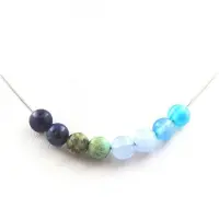 Bijoux Pierres et Minéraux. Collier perles Lapis Lazuli + Agate rubanée bleu + Aigue-Marine + Chaine en acier inoxydable.
