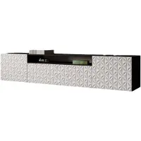 MargaretHadas24 Meuble TV Cali Meuble TV Meuble TV bas 200 cm Façades fraisées comme un kaléidoscope Design moderne Trois portes Montage mural (Couleur : noir, blanc)