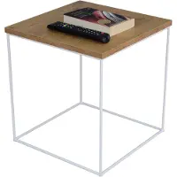 FutuStal Table basse carrée en fil métallique 40x40x43 Loft Blanc+Chêne Lancelot