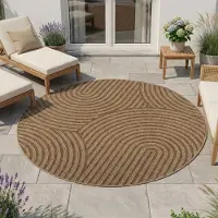 HomebyHome Tapis Intérieur Extérieur Imperméable Aspect Naturel Jute Idéal pour Salon Cuisine Terrasse et Balcon, Taille: 80 cm Rond