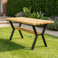 TW REKORD REKORD Gladiator TekTable de jardin 170 x 65 x 74 cm Table de parc résistante aux intempéries en acier et bois Table de terrasse