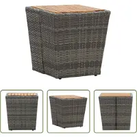 The Living Store Table d'appoint Gris 41,5×41,5×43 cm Poly rotin & bois massif