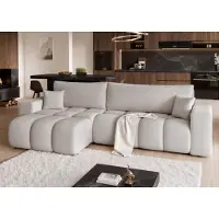 Idohome - Canapé d'angle "Bubble" OFI XL en tissu bouclé, avec fonction couchage et coffre de rangement, canapé pour salon - Couleur : Gris Centaur 14