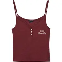 Superdry Athletics Essentials Button Down Cami Sleeveless Top Rouge XS Femme