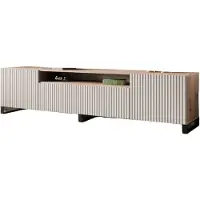 MargaretHadas24 Meuble TV Noe III Meuble TV Meuble TV bas 200 cm Façades fraisées verticalement Design moderne Trois portes Salon (couleur : artisan, blanc)
