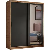 MargaretHadas24 Armoire Henry avec miroir, 160 cm, comprenant 2 portes coulissantes (artisan, noir)