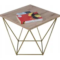 FutuStal Table basse carrée en fil métallique Loft Glamour dorée + chêne Artisan