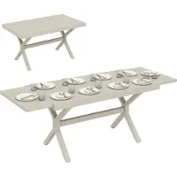 SUCCESS COURIER Table de jardin extensible en aluminium/acier, 154/214 x 85 cm, pour 8 à 10 personnes, gris, rallonge dissimulée, aspect bois réaliste, pieds réglables