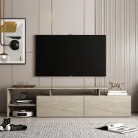 Homidea DUX : Meuble TV bas, meuble TV, meuble mural avec 2 portes, 197 cm. Design moderne (Travertin)