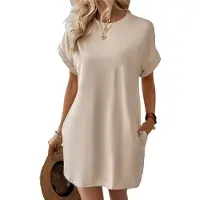 Jojomino Robe ample à manches courtes et col rond, couleur unie, avec poches, taille L