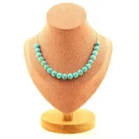 Bijoux Pierres et Minéraux. Collier 20 perles Howlite Turquoise 8 mm Chaine en acier inoxydable Collier femmes, hommes. Taille personnalis