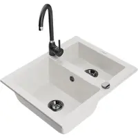 Mexen Carlos évier en granit 1,5 avec mitigeur Telma, blanc (6518-20-670200-70)