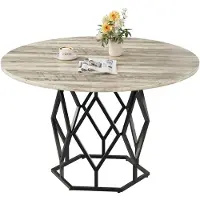 StarTech.com Table ronde - Table à manger de 120 cm - Structure en bambou - Pour 4 à 6 personnes - Style moderne - Gris