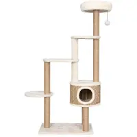 StarTech.com Arbre à chat - 148 cm de hauteur - 5 niveaux - Griffoirs et cachette - Coussin de luxe - 60x40 cm - Beige