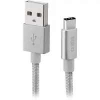 SBS Câble tressé USB C USB A 1,5 m pour smartphones et tablettes Argent