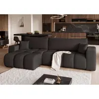 Idohome - Canapé d'angle "Bubble" OFI XL en tissu bouclé, avec fonction convertible et coffre de rangement, idéal pour le salon - Couleur : Noir - Source : 100