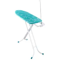 Leifheit AirBoard Compact M, planche à repasser de taille standard, en coton, polyester, polyuréthane, avec revêtement en titane, de couleur bleue et blanche, avec motif, dimensions : 1200 x 380 mm