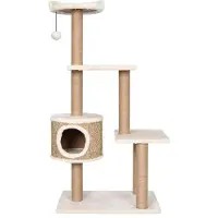 StarTech.com Arbre à chat Kletterbaum, 123 cm - Griffoir - 4 niveaux - Poteaux griffoirs en herbe de mer - Maison pour chat et jouet suspendu - Beige