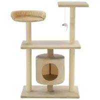 StarTech.com Arbre à chat - 95 cm de hauteur - 3 plateformes - Poteaux en sisal pour gratter - Cachette pour chat - Jouet suspendu - Beige