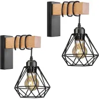 Supfine Applique murale Abat-jour Design industriel vintage en fer et bois