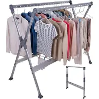 Relaxdays Séchoir à linge , extensible, pliable, H x l x P : 126,5 x 150-250 x 76 cm, pour cintres, séchoir à linge, couleur argent