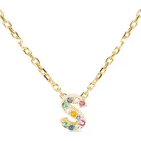 Luxenter Collier Luxenter En Argent 925 Avec Zircons Multicolores Finis En Or Jaune 18k - Alphabet