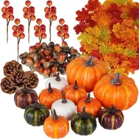 OEM Kit de décoration d'automne, 162 pièces, feuilles artificielles, fruits, brindilles pour Thanksgiving et Halloween