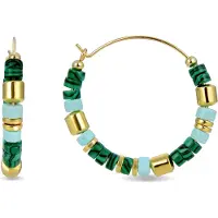 Luxenter Boucles d'oreilles en argent sterling 925 avec malachite et finition en or jaune 18 carats - Ihun