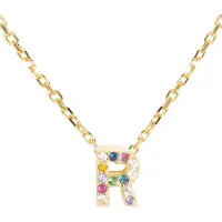 Luxenter Collier Luxenter En Argent 925 Avec Zircons Multicolores Finis En Or Jaune 18k - Alphabet