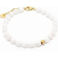 Luxenter Bracelet en perle blanche avec finition en or jaune 18 carats - Unwe