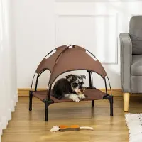 SUGIFT Lit pour chien avec auvent pliable, couchage surélevé pour l'extérieur, tissu Oxford, couleur noir café | 61 x 46 x 62 cm | 18 cm de hauteur du sol | Structure en acier