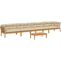 Syfax ensemble de 5 canapés de jardin en palettes avec coussins en acacia