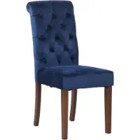 CLP Chaise de salle à manger Lisburn, avec dossier de style Chesterfield, couleur bleue, revêtue en velours